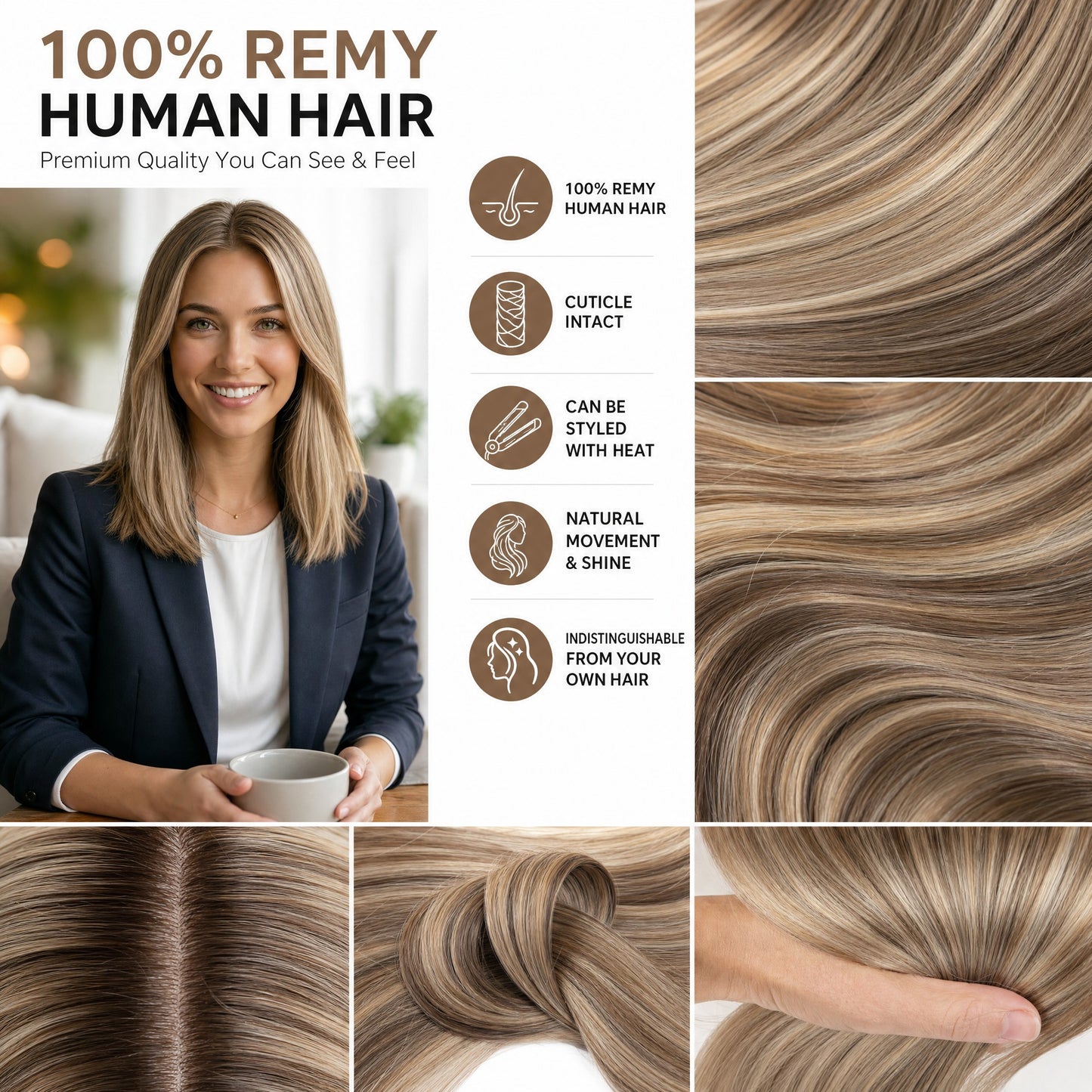 Real Human Hair Topper for Women Silk Base Clip In Hairpiece for Thinning Hair