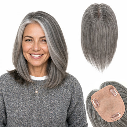 Real Human Hair Topper for Women Silk Base Clip In Hairpiece for Thinning Hair