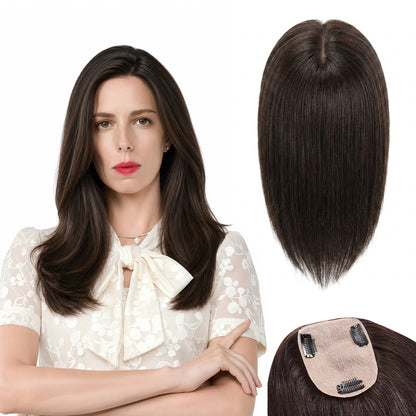 Real Human Hair Topper for Women Silk Base Clip In Hairpiece for Thinning Hair