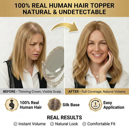 Real Human Hair Topper for Women Silk Base Clip In Hairpiece for Thinning Hair