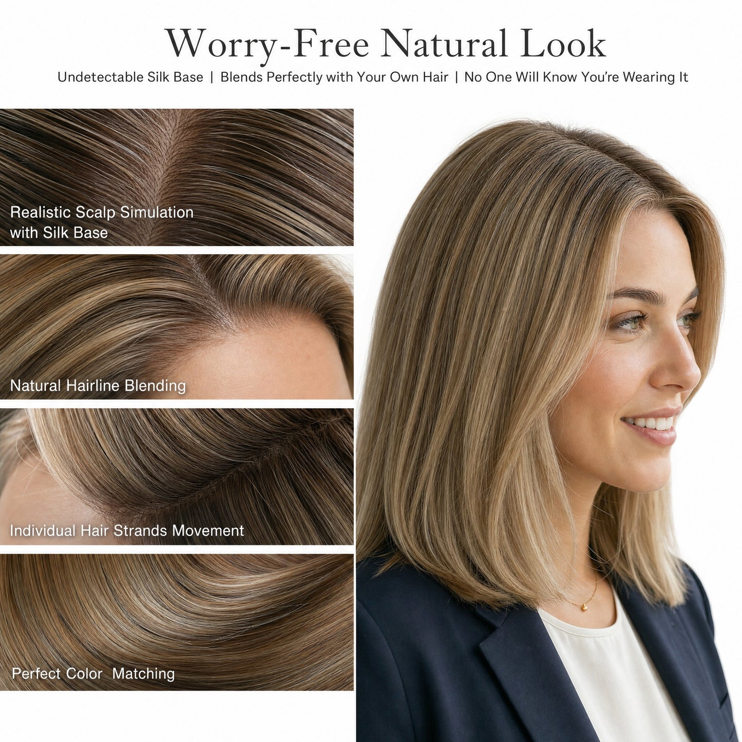 Real Human Hair Topper for Women Silk Base Clip In Hairpiece for Thinning Hair