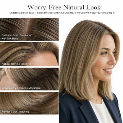 Real Human Hair Topper for Women Silk Base Clip In Hairpiece for Thinning Hair