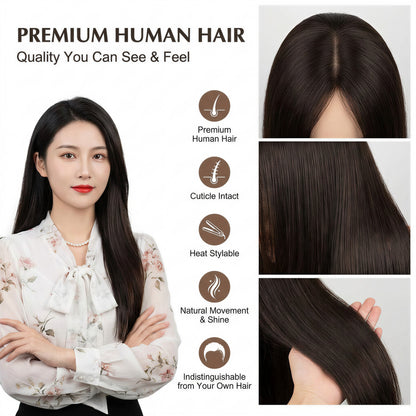 Real Human Hair Topper for Women Silk Base Clip In Hairpiece for Thinning Hair