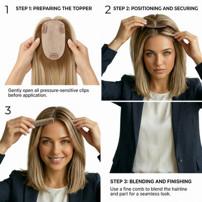 Real Human Hair Topper for Women Silk Base Clip In Hairpiece for Thinning Hair