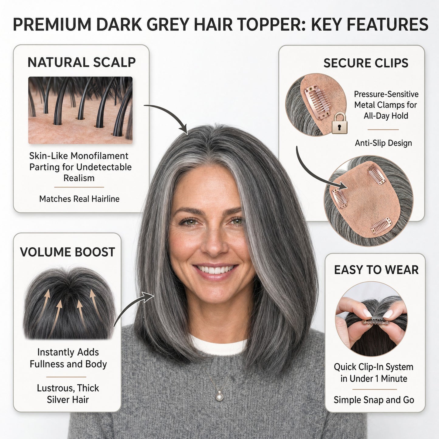 Real Human Hair Topper for Women Silk Base Clip In Hairpiece for Thinning Hair