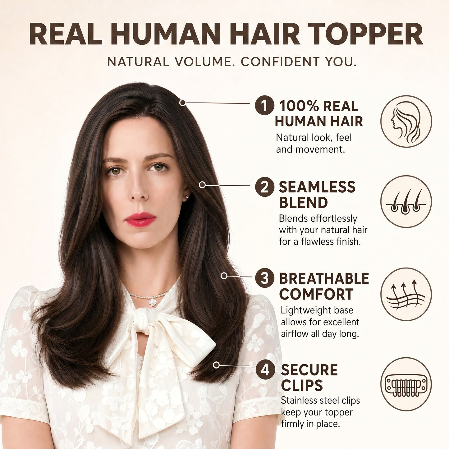 Real Human Hair Topper for Women Silk Base Clip In Hairpiece for Thinning Hair