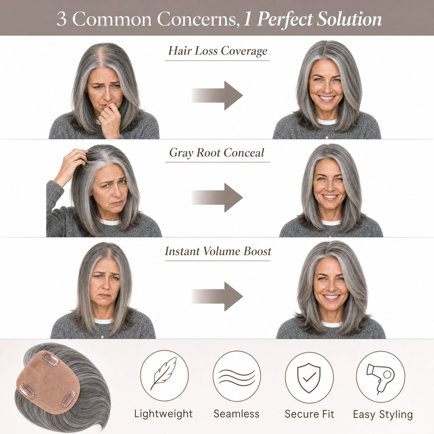 Real Human Hair Topper for Women Silk Base Clip In Hairpiece for Thinning Hair