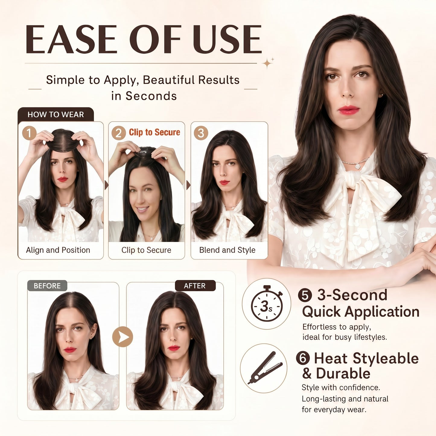 Real Human Hair Topper for Women Silk Base Clip In Hairpiece for Thinning Hair