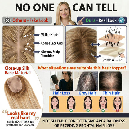 Real Human Hair Topper for Women Silk Base Clip In Hairpiece for Thinning Hair