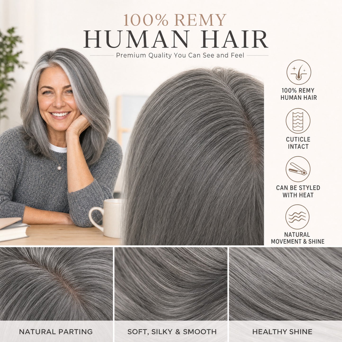 Real Human Hair Topper for Women Silk Base Clip In Hairpiece for Thinning Hair
