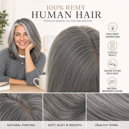Real Human Hair Topper for Women Silk Base Clip In Hairpiece for Thinning Hair