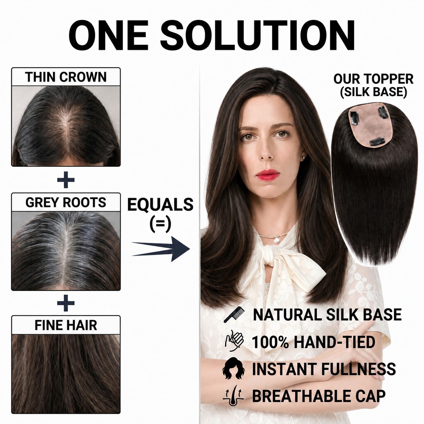 Real Human Hair Topper for Women Silk Base Clip In Hairpiece for Thinning Hair