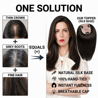 Real Human Hair Topper for Women Silk Base Clip In Hairpiece for Thinning Hair