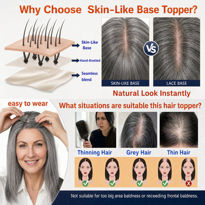 Real Human Hair Topper for Women Silk Base Clip In Hairpiece for Thinning Hair