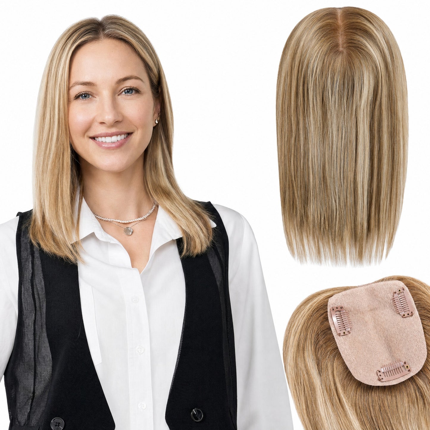 Real Human Hair Topper for Women Silk Base Clip In Hairpiece for Thinning Hair