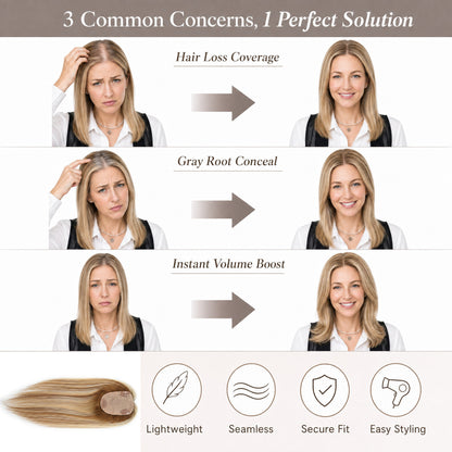 Real Human Hair Topper for Women Silk Base Clip In Hairpiece for Thinning Hair