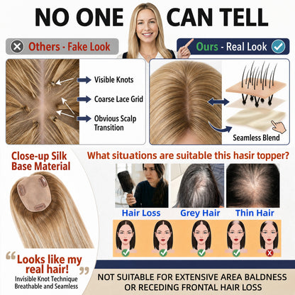 Real Human Hair Topper for Women Silk Base Clip In Hairpiece for Thinning Hair