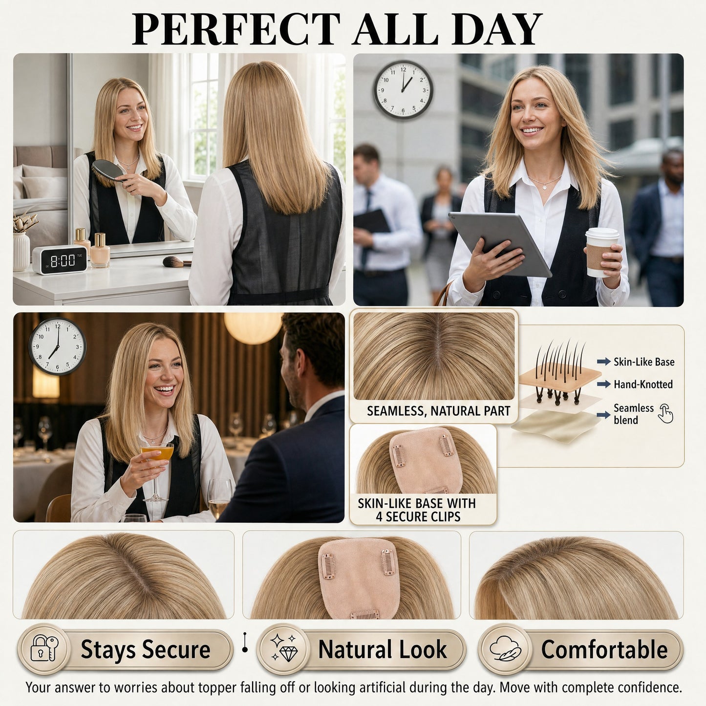 Real Human Hair Topper for Women Silk Base Clip In Hairpiece for Thinning Hair