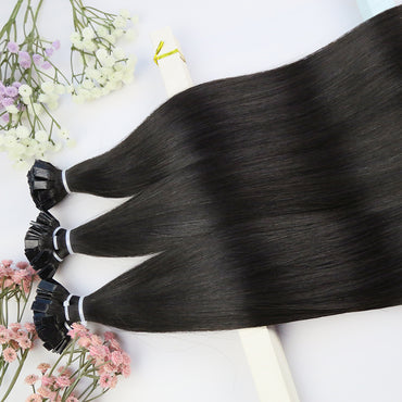 #1B Flat Tip Hair Virgin Extensions