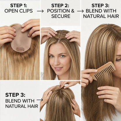 Real Human Hair Topper for Women Silk Base Clip In Hairpiece for Thinning Hair